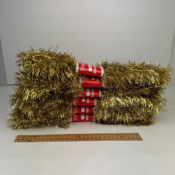 6 Vtg Gold Garland Tinsel Town 18 ft each Strand Christmas Holiday Prop USA Made - Picture 5 of 9